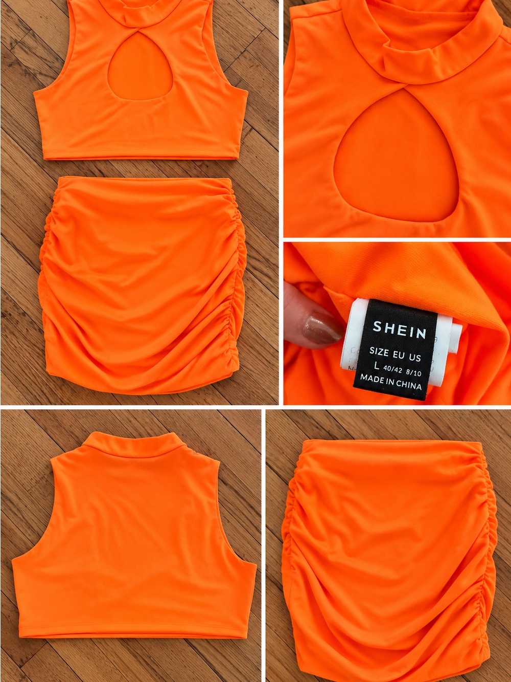 SHEIN Bright Orange Sleeveless Midi Set with Front Cutout